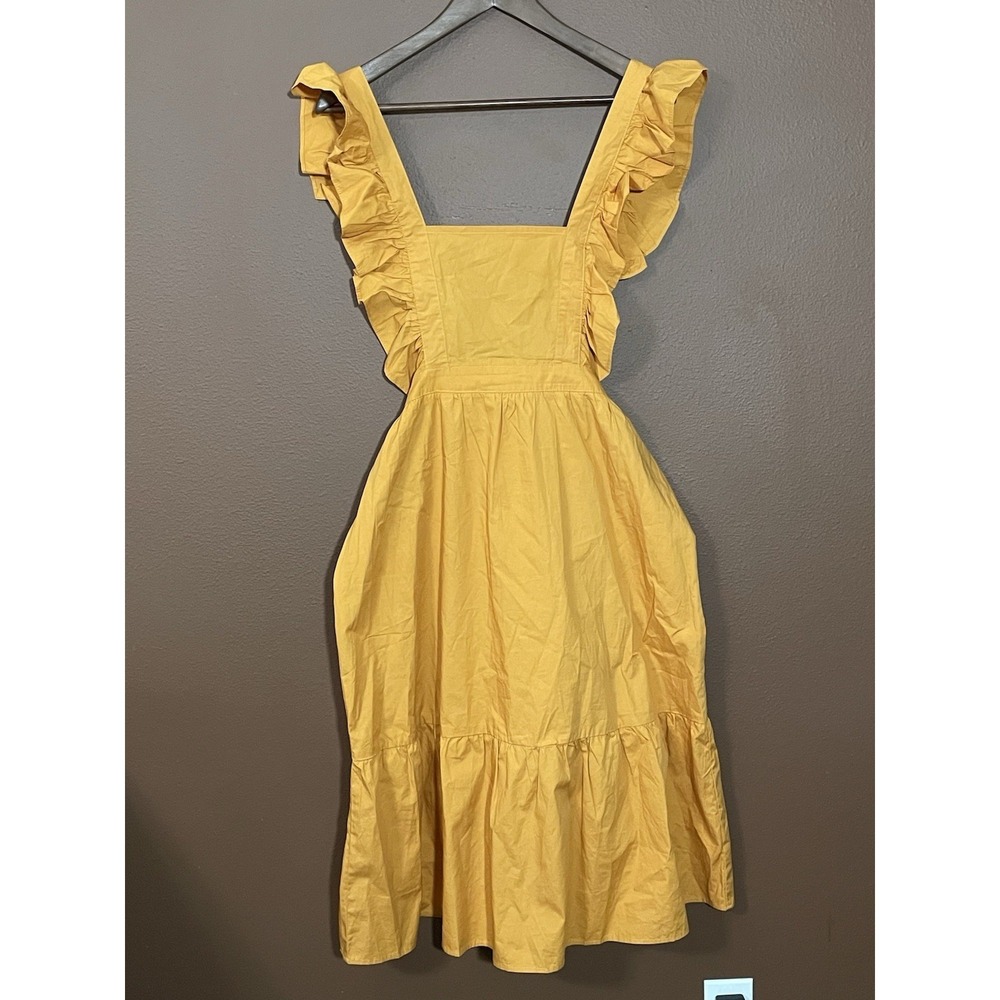 Hayden Los Angeles Mustard Yellow Ruffle Pinafore Midi Dress Open Back Bow Large